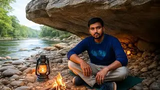 &ldquo;Riverbank Stone Under Shelter | Peaceful Bushcraft Campfire Night&rdquo;