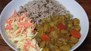Curry Veggie Chunks With Rice And lentils And A side of Coleslaw