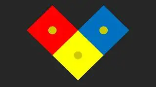 Three Dots on Three Squares of Primary Colours Against a Dark Grey Background.