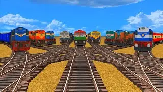 9 Colorful Trains Very Crazy Crossing On Bumpy Forked Crisscrossed Untidy Railroad Track #130