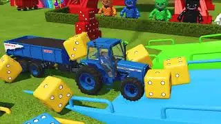 Mini S Big Police Tractor S Trailer vs portal Trap!  CONola Transporting-Parkour colors! Fs22