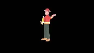3D Cartoon Firefighter Turntable | Holding Large Yellow Hose Roll