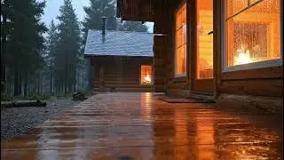 Cozy Wooden Cabin in the Forest with Peaceful Rain Outside for Deep Sleep and Relaxation | ASMR