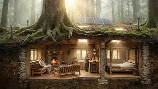 ASMR Building a Hidden Underground House Using Dead Tree Logs | Under Giant Tree Roots
