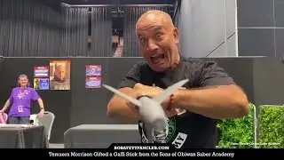 Temuera Morrison Gifted a Gaffi Stick from the Sons of Obiwan Saber Academy