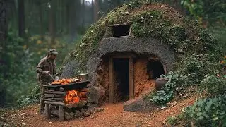 Solo Survival: Secret Shelter With Handwoven Bed And Wind Powered Grill
