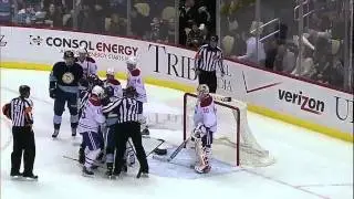 Eric Tangradi & Alexei Emelin Knock Out A Pane Of Glass That Hits A Referee