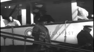Nobel laureate German mathematician, Albert Einstein,  disembarks from a vessel a...HD Stock Footage