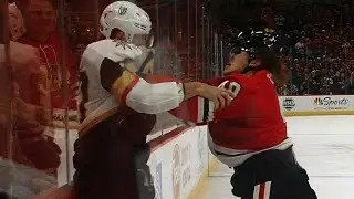 Luca Sbisa, John Hayden get tangled up and drop the gloves