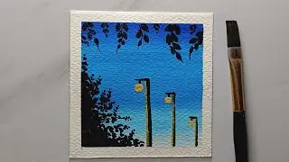 Charming Night Street  Painting | Easy Street Light & Tree Painting Tutorial | Easy Peasy Painting