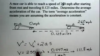 Race Car Acceleration, One Dimension Kinematics