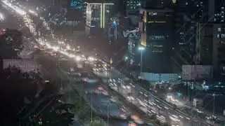 Aerial Long Exposure night traffic time lapse on Mumbai Pune Highway Pune, Maharashtra, India