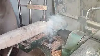 Hole from a drill machine in the leg of four pies