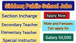 Siddeeq Public School Jobs 2026/Teaching jobs in Siddeeq Public School/starting salary 80,000