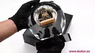 Round Crystal Clock Awards with Oval Glass Base in Box | Tezkar Gift Dubai
