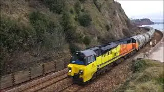 Colas 70807 Cement train Teignmouth sea wall