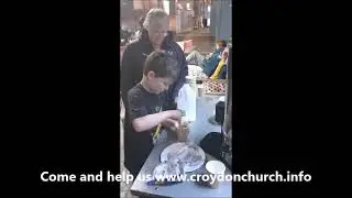 Christian kids, Children help feed the homeless in South London, Croydon Church