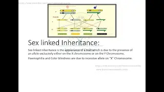 Sex linked Inheritance: inheritance of Hemophilia and Color Blindness.