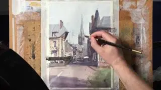 Watercolor Street Scene - Painting Normandy France