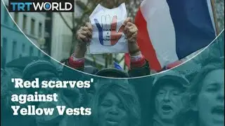 Red scarves' protest against violence of the yellow vest