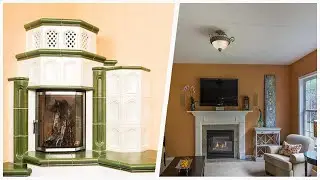 75 Living Space With Orange Walls And A Tile Fireplace Design Ideas You'll Love ♡