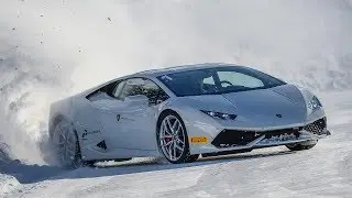 AWD Drifts at Ice Track - Lamborghini Aventador S & Hurac&aacute;n Sideways In The Snow!