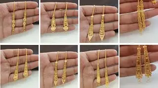 Latest gold earrings chain designs with weight and price//light weight gold Sara sari design 2024