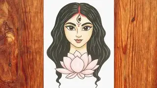 Beautiful Goddess Drawing with Lotus | Easy Devi Maa Sketch Tutorial l devi ma drawing with colour 