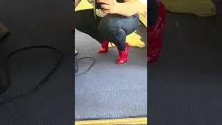Showing off my new red 6 inch high heel red Domina boots #redhighheels #redheels #6inchheels