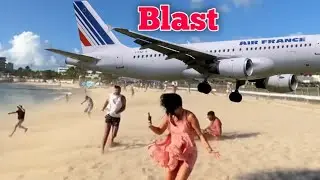 Jet Blast From Departing Aircraft At Maho Beach | Saint Martin | Princess juliana Airport #shorts