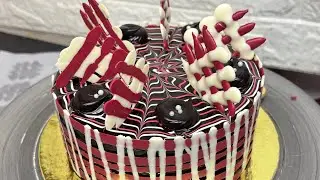Red and white chocolate cake design \ chocolate cake, kaise Banaya? #Viral.