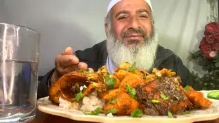 White Chaval Aur Murghi Ke Salan Aur Machli Ky Sath | Molvi Eating 