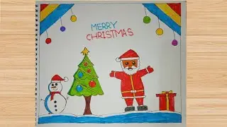 How to draw merry Christmas drawing.