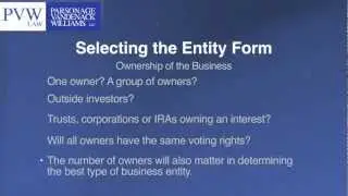 Selecting the Entity Form for Your Business
