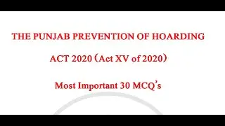 THE PUNJAB PREVENTION OF HOARDING ACT  (Act XV of 2020)