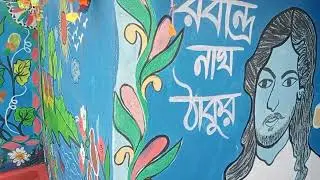 শিল্পীর তুলিতে  আলপনা বাড়ি মাটির ক্যানভাসে রঙের আলপনা: ঐতিহ্যের এক নতুন রূপ।