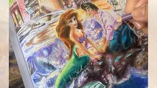 How I colour The Little Mermaid |Thomas Kinkade Studio Colouring Book| #disney #disneyprincess 