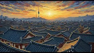 [4K] Namsan Tower Night View: Van Gogh&rsquo;s Expressive Soul | 1 Hour Silent Art (Seoul, Korea)
