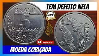 Tem defeito nela! 5 CR$ 1993, moeda cobi&ccedil;ada.