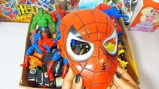 Spider-man toy set unboxing, Spider-Man hot toy action figures, glowing electric toy gun, shield