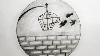 draw a beautiful bird cage in a circle  |  सर्कल के अंदर एक बर्ड केज केसे बनाए