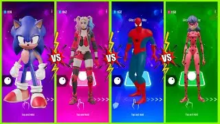 Sonic VS Harley Quinn VS Spider man VS Ladybug | Tiles Hop Edm Rush