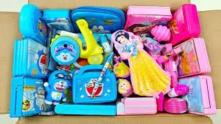 surprise doraemon stationery & toy collection, unboxing princess stationery items, lipstick eraser
