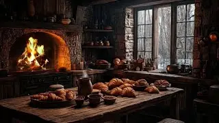 Snowy Medieval Kitchen ❄️ | Warm Fireplace and Sound of Boiling Water for Relax & Deep Sleep