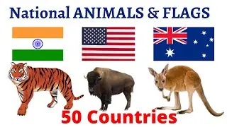 National animals Flags of 50 countries | Learn world 50 countries names their FLAG National Animal