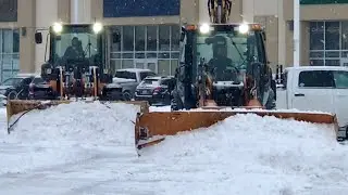 Snow Removal Case 580 Backhoe Plowing Snow