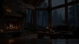 The Sound of Rain at Night Outside the Window 🌧️ Warm Fireplace Ambience for Instant Relaxation