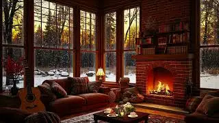 Cozy Cabin Ambience in the Winter Woods ☕ Tender Jazz Piano, Snowfall and Fireplace Sounds to Sleep