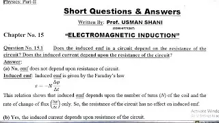Exercise Short Questions & Answers |Ch:15 Electromagnetic Induction| Class 12 PHYSICS