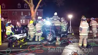 Firefighters from Four Companies Respond to Single Vehicle Crash in California, Maryland - 4K